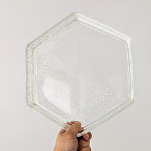 Vintage Hexagon serving dish / decorative tray. 1970s ice-look glass design, minimalistic Scandinavian design. Frosted look for dinner table