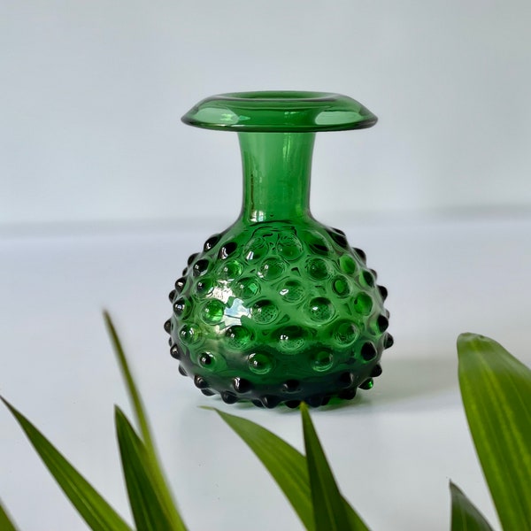Empoli Verde Green Hobnail Glass Vase, Italy, Italian 1960’s hand-blown vintage gem. MCM design