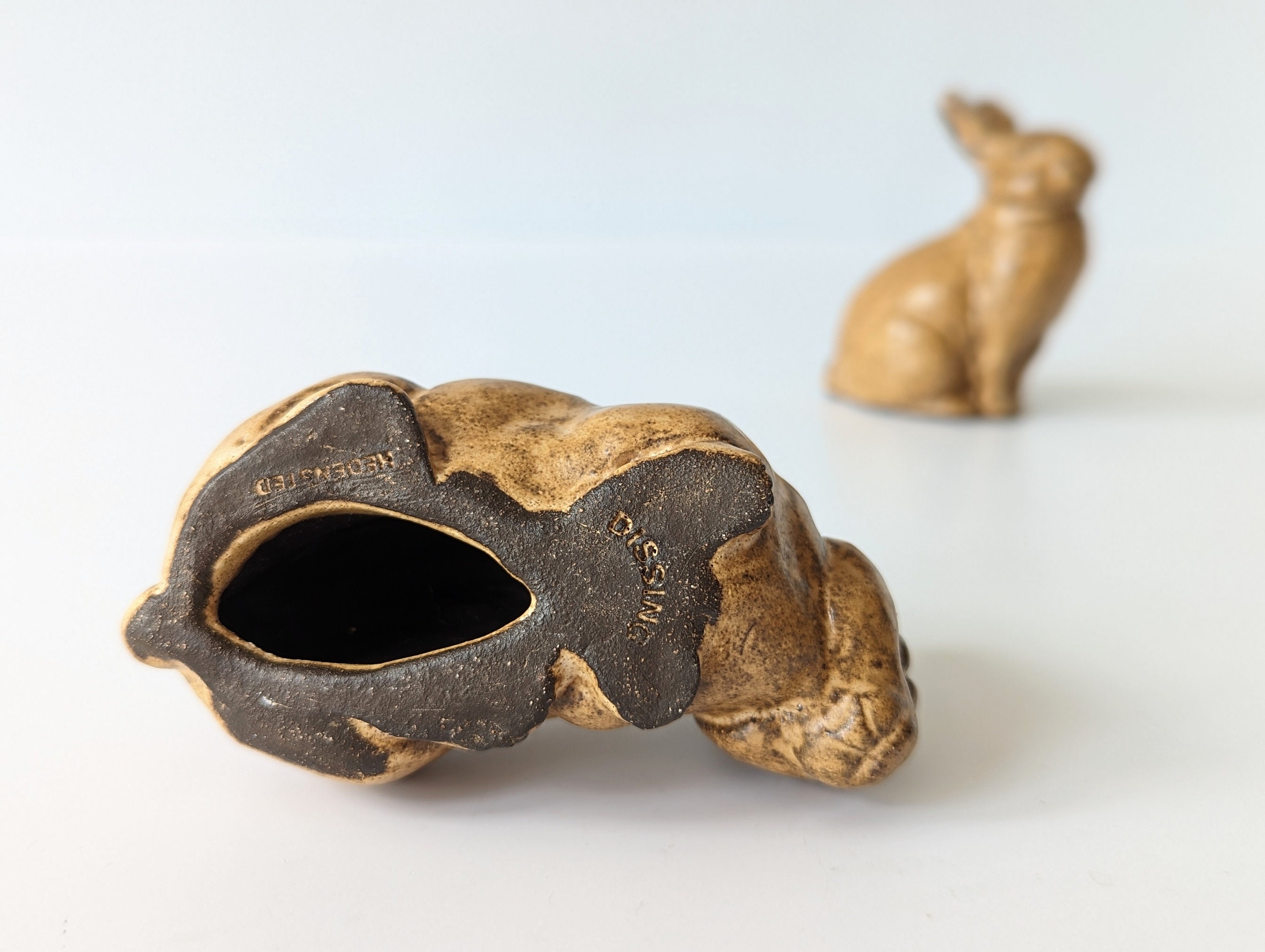 2 Rare Stoneware Rabbits by DISSING Ceramic of Denmark. 1960s Pottery ...