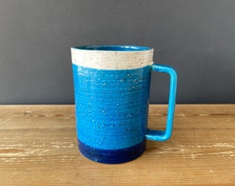 Bitossi mug - ultramarine, turquoise and white - Collectors item - vintage piece - ceramic with glaze - large mug.