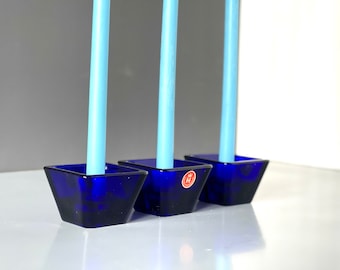 PER LÜTKEN 3 glass candle holders - Holmegaard, Denmark - 50s 60s retro design - Scandinavia - Mid century modern MCM. No. 16524