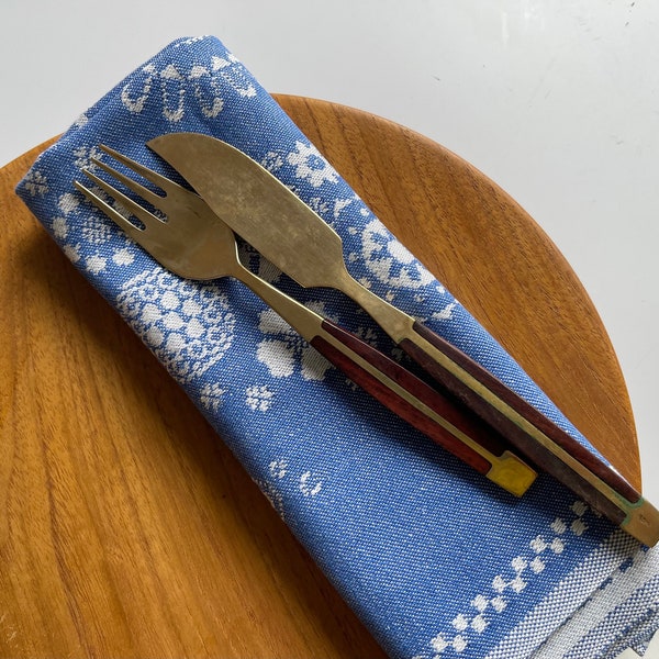 6 Georg Jensen placemats / napkins, danish design. Vintage high quality jacquard / damask woven. Blue minimalistic, new nordic, design