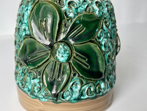 Fratelli Fanciullacci Vase With Green and Turquoise Glaze. Raised