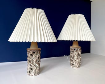 2 X Ceramic table lamp by Danish ceramist Bodil Marie Nielsen. Handmade. 60s Brutalist pottery. Eu, Us, Uk or Aus power plug