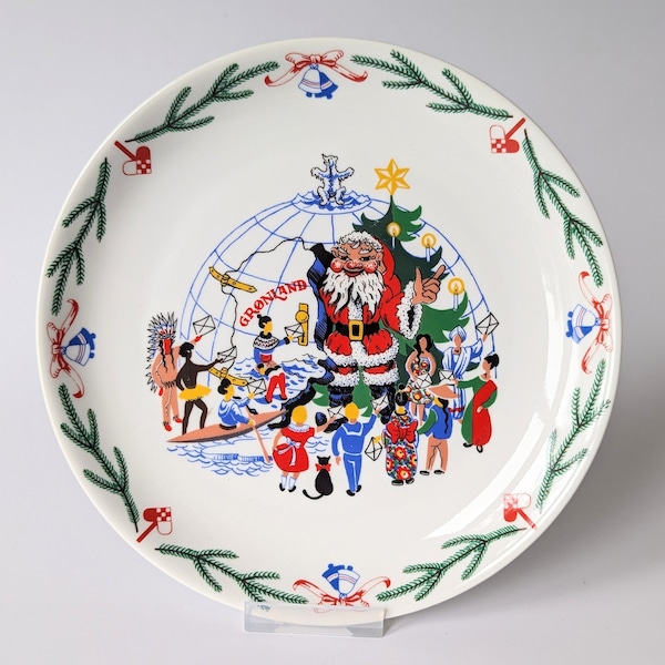 Assiette de Noël vintage danoise. Série Les enfants du monde des années 1960 fabriquée par Lyngby Porcelain. Vaisselle de Noël danoise MCM December