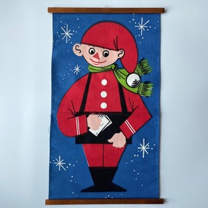 Vintage pocket wall hanging for Christmas letters or surprise gifts Printed cotton Christmas decoration Danish Gnome wall decoration. image 10