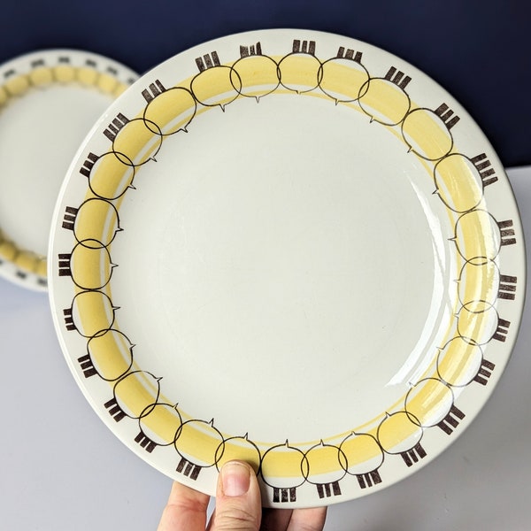 2 X Rare "Picknick" Rörstrand lunch plates 21,3 cm. designed by the Wonderful Marianne Westman. Collectors plates designed in 1956. Yellow