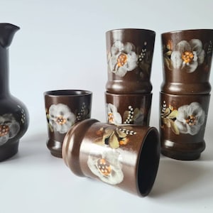Hot chocolate set. Vintage ceramic cups & pitcher. Varoslöd Pottery, Hungary. Mugs for hot drinks: Cocoa, hot chocolate or Glögg/Glühwein
