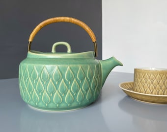 Rare! Quistgaard - Green Relief - Stunning round teapot with braided hank - Kronjyden - Made in Denmark 1959 - IHQ - Danish design