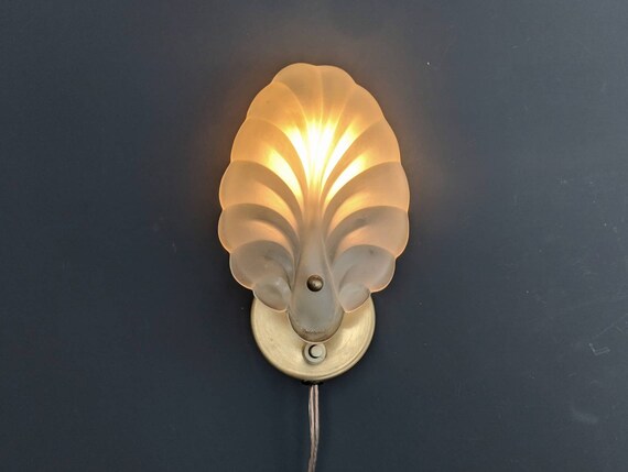 Modern Glass Brass Seashell Shade LED Porch Wall Light Bedroom Night Sconces E14