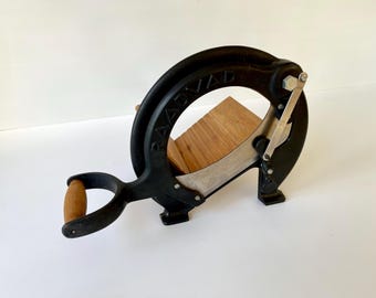 Antique french HUGE bread slicer. Wood, brass and steel Antique french HUGE bread slicer. Wood, brass and steel