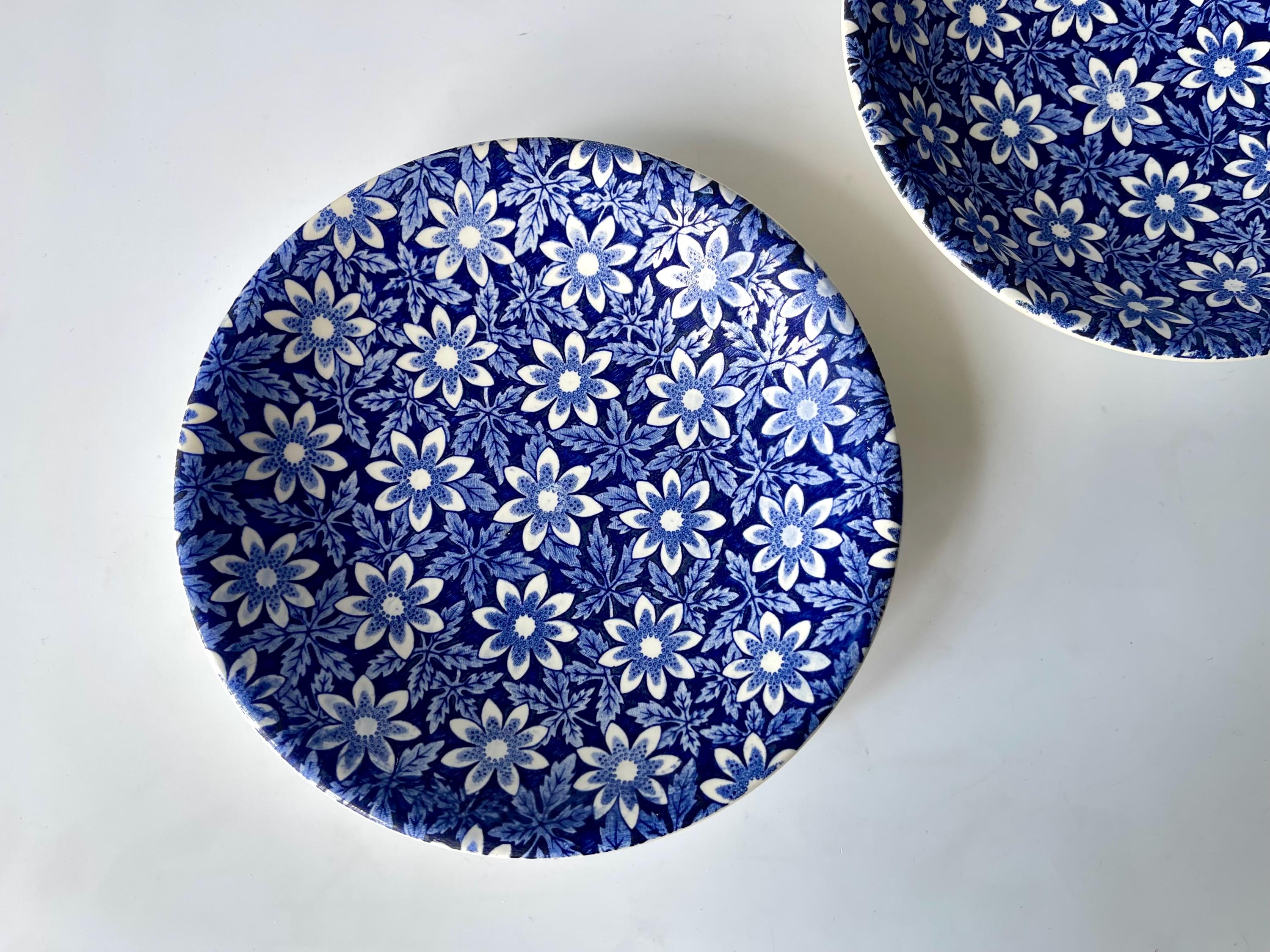 3 X Anemon Soup Plates by Egersund. Blue Anemone Hvitveis Deep