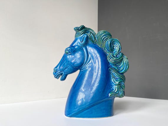 Bitossi Blue Horse Head! Aldo Londi, Italy 1960s. Rimini Blue