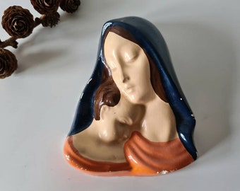 Maria & baby Jesus - Vintage wall decoration - Handpainted plaster. Biblical wall decoration - Christmas. Bibel Stories, Christian motif.