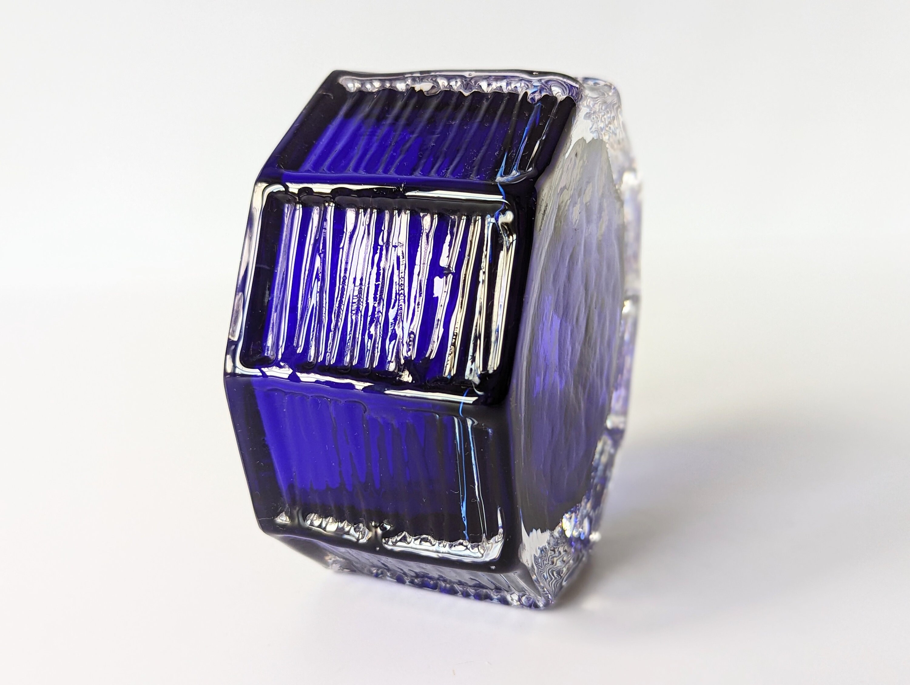 1970s Thick Glass Bowl - Layered Blue & Clear Bowl / Ashtray. Decagon ...