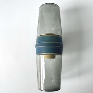 Large Sigvard Bernadotte IFÖ 6065 rare blue stoneware wall double lamp in glass and porcelain. High quality lamp. Swedish design MCM sconce.