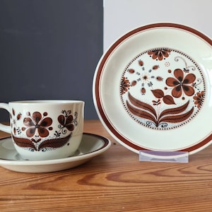 Hedda tea trio, 70s Figgjo Flint. Rare large cup, Saucer & plate. Scandinavian design. Mid century modern. Norwegian / Norway design