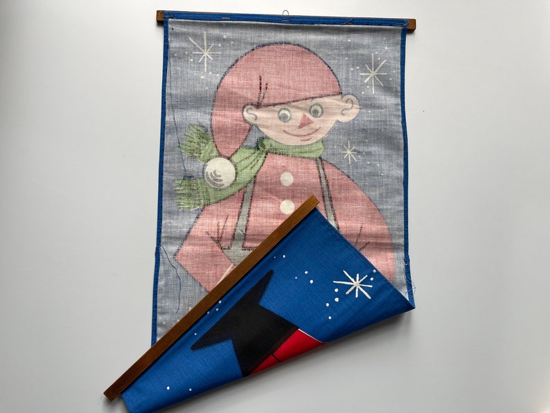 Vintage pocket wall hanging for Christmas letters or surprise gifts Printed cotton Christmas decoration Danish Gnome wall decoration. image 7