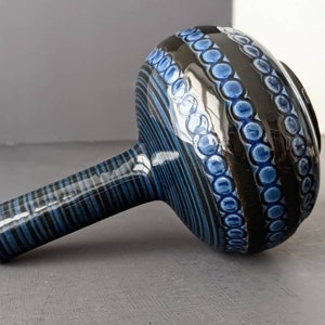 ITALY Ernestine vintage vase. Petrol line and circle pattern - vintage 60-70s ceramic - handmade and hand painted mid century pottery.