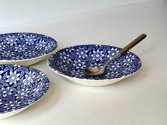 3 X Anemon Soup Plates by Egersund. Blue Anemone Hvitveis Deep
