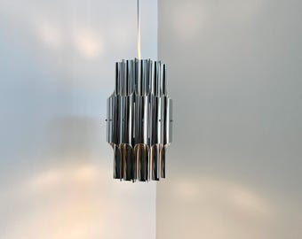 Vintage Lyfa Pan aluminium pendant lamp in excellent condition. Danish 1970. Stunning design by Bent Karlby lamp. Hollywood Regency MCM