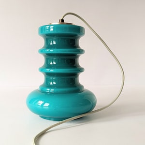 Flygsfors Zweden verbazingwekkende turquoise glazen opaline hanglamp verlicht het moderne Scandinavische midden van de eeuw. MCM Glazen hanger HEMI nr. 550 afbeelding 6