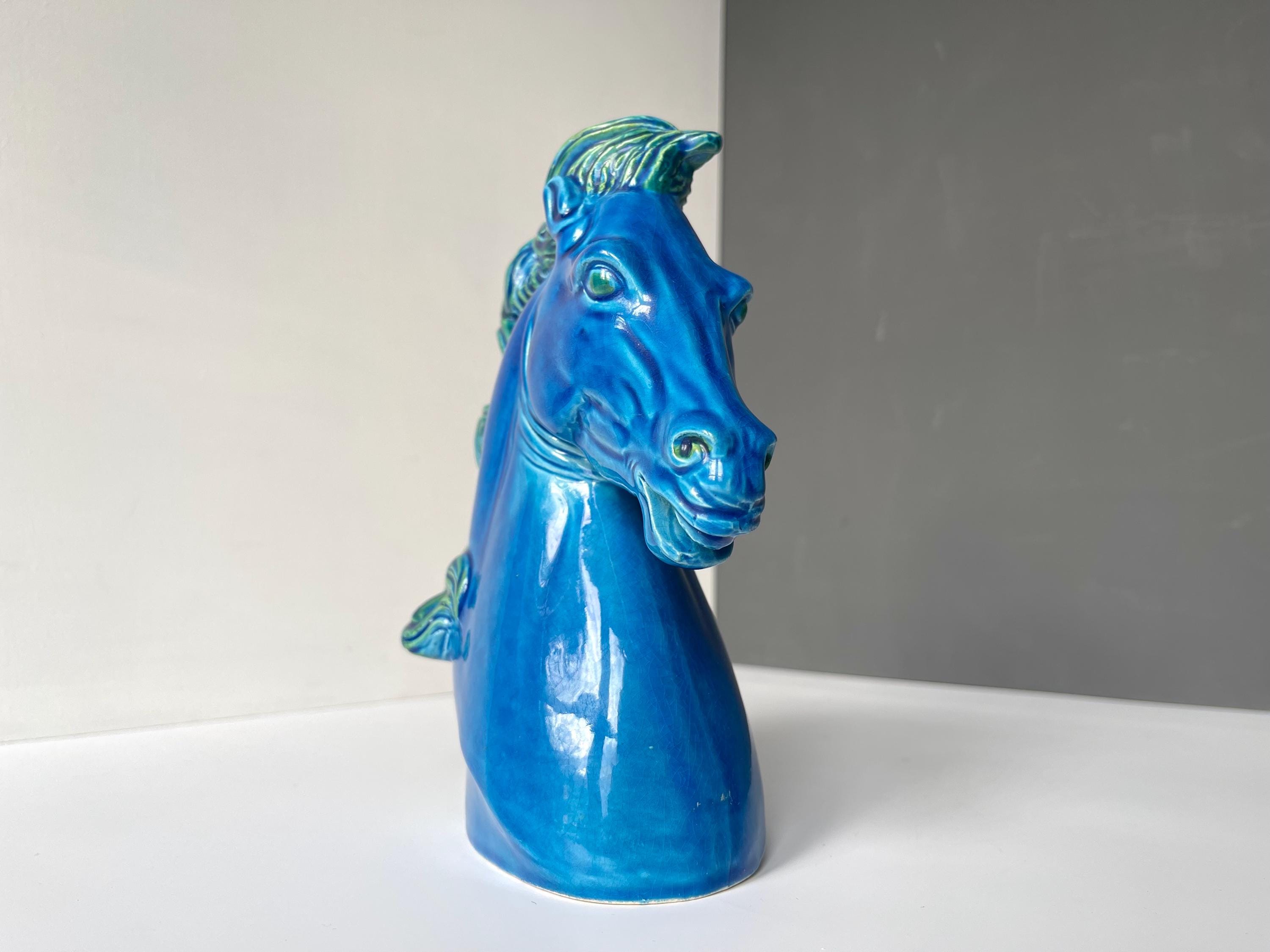 Bitossi Blue Horse Head! Aldo Londi, Italy 1960s. Rimini Blue