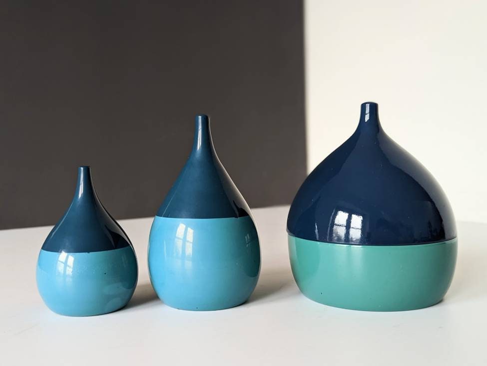 Dänische Laurids Lønborg - 3er Set - Salz- und Pfefferstreuer & Untersetzerhalter mit 6 Innenseiten. Seltener Zweiton. Kultige Tropfen/ Zwiebelform.