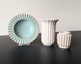 3 X pottery from Denmark. 1960s by ESLAU from Denmark. Set of 3 treasures. Vintage Scandinavian mid century artistic ceramic. Nordic vintage