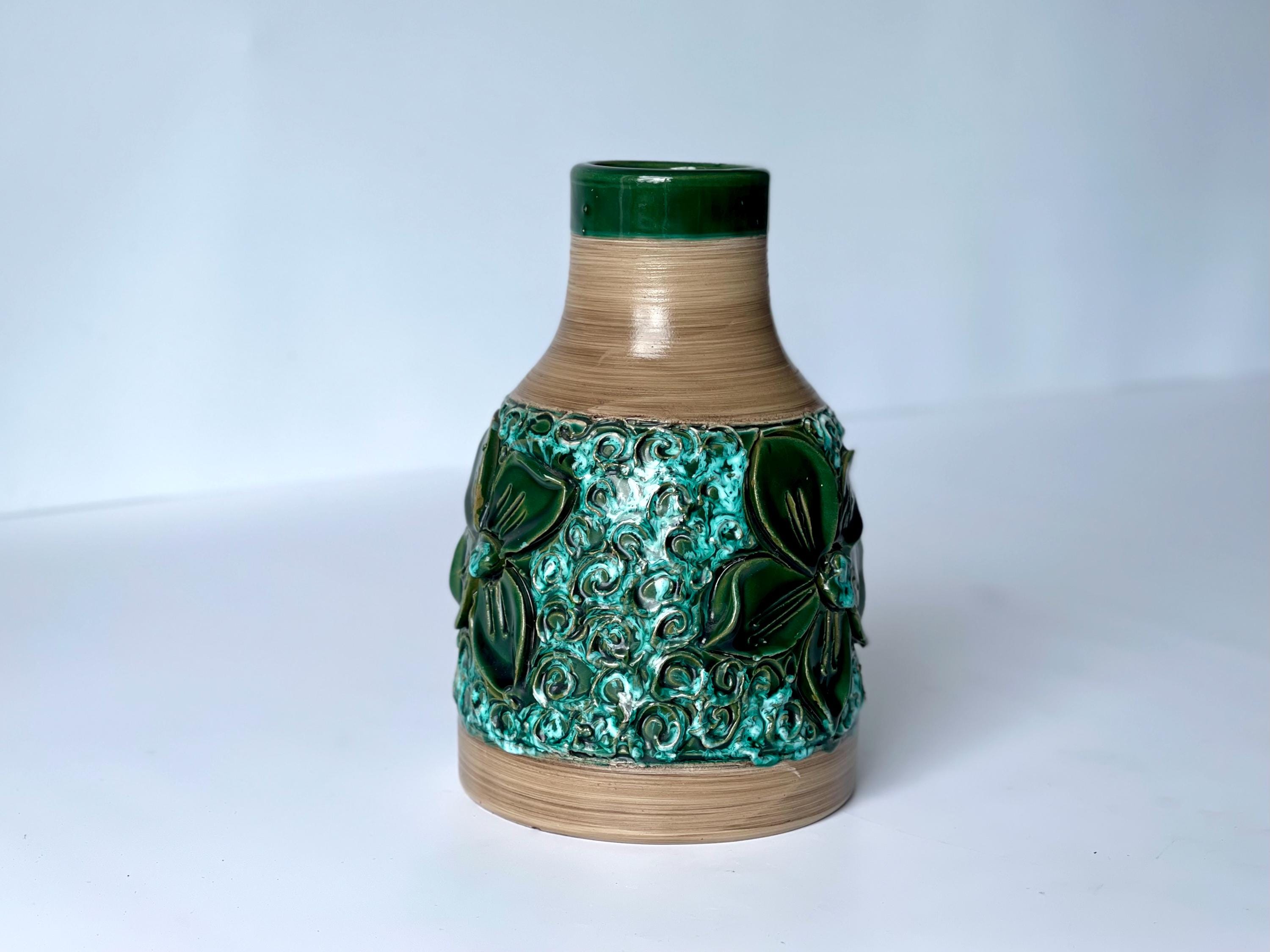 Fratelli Fanciullacci Vase With Green and Turquoise Glaze. Raised