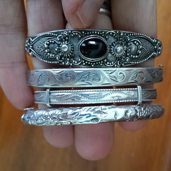 Lot of 4 sterling silver bangle. Wearable or for scrap or upcycle.