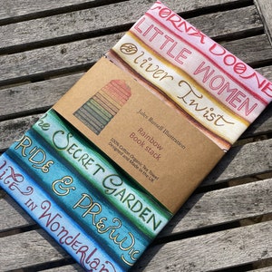 Tea towel - Rainbow classics collection book stack | 100% organic cotton | UK made