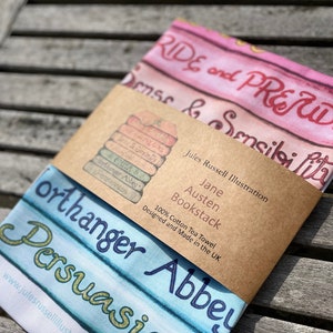 Tea towel - Jane Austen classics collection book stack | 100% organic cotton | UK made | Pride and Prejudice | Emma | Janeite