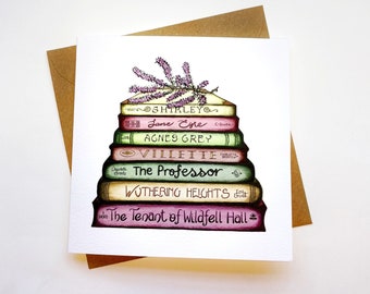 Bronte Card | A Touch of Heather Book Stack any occasion card | birthday thank you note card eco-gift | Jane Eyre Wuthering Heights