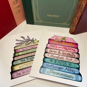 Austen & Bronte Cards | Pair of Book Stack any occasion cards | birthday thank you note cards eco-gift | Austen Bronte Sisters