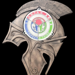 Spartan Race Trifecta Holder, Cold-Cast Medal Helmet Display
