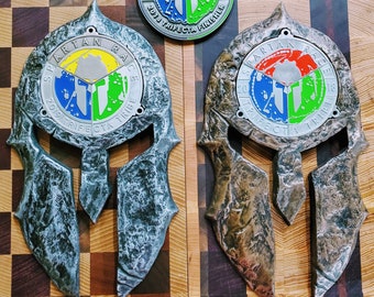 Spartaanse helm- OCR trifecta medaillehouder- muurhangende medailleweergave Finisher-medaille