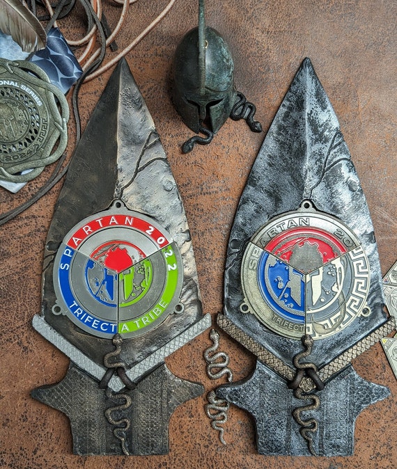 Spartan Race Medal Display, Snake Design, Leather Accents