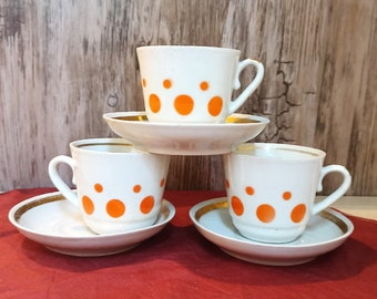 Vintage Coffee Set to 6 persons Russian Porcelain Coffee Cup Teapot Saucers Soviet Vintage 1970-80s
