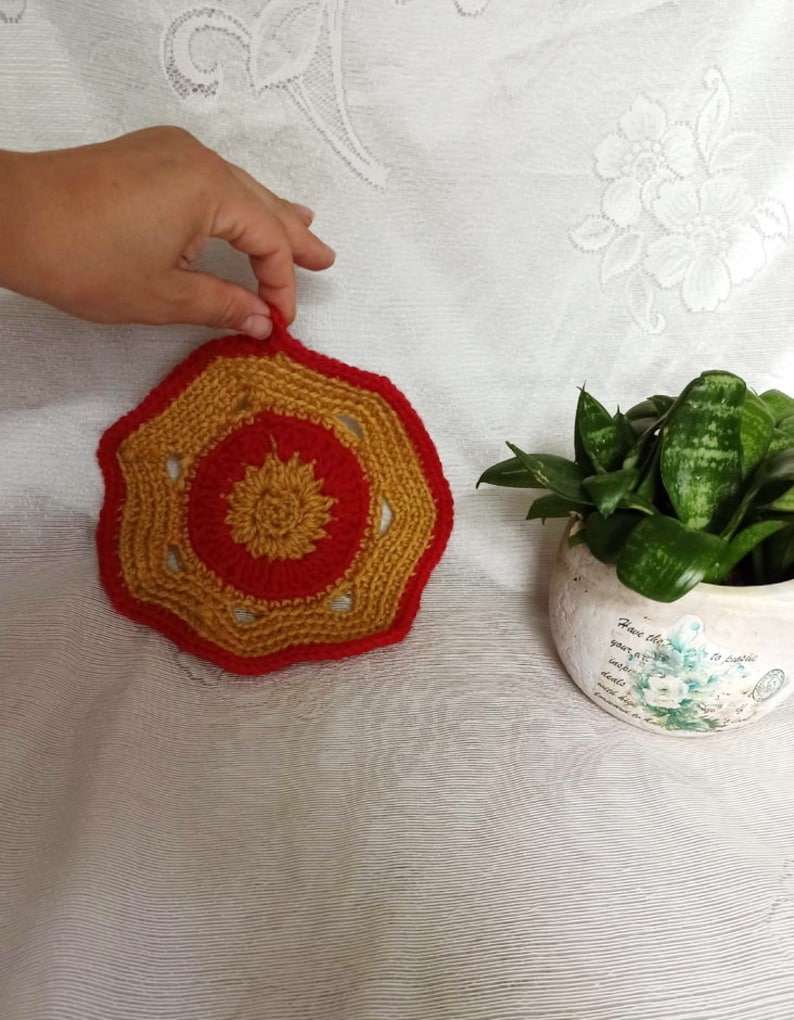 Vintage kitchen decor Knitted Cup holder Handmade crocheted kitchen doily Vintage doily. Handmade knitted decor