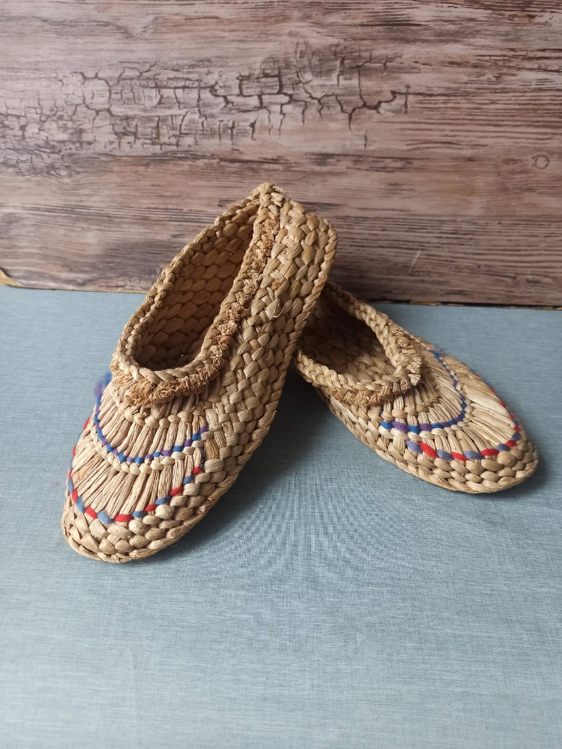 Vintage rustic straw shoes Primitive russian shoes Old straw Etsy
