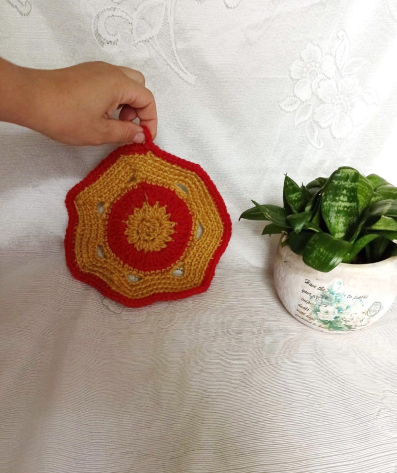 Vintage kitchen decor Knitted Cup holder Handmade crocheted kitchen doily Vintage doily. Handmade knitted decor