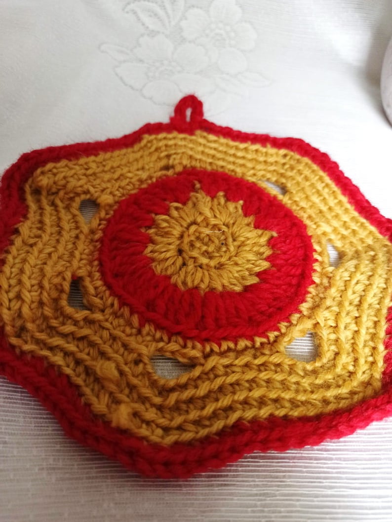 Vintage kitchen decor Knitted Cup holder Handmade crocheted kitchen doily Vintage doily. Handmade knitted decor