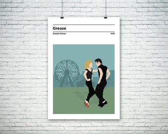 Grease inspired minimalist movie poster - John Travolta and Olivia Newton John