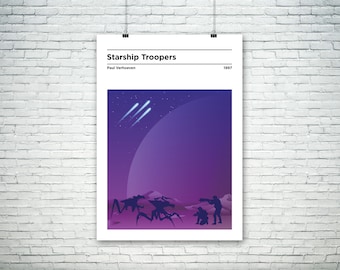 Starship Troopers inspired minimalist movie poster - Casper Van Dien, Dina Meyer, Neil Patrick Harris, Denise Richards and Michael Ironside