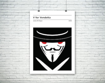 V for Vendetta inspired minimalist movie poster/print - Natalie Portman | Hugo Weaving | John Hurt | Stephen Rea