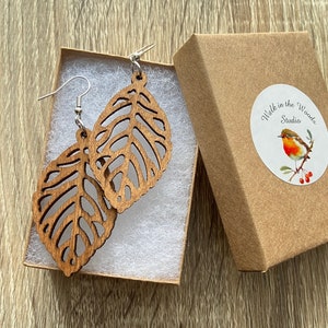 Wooden Leaf Earrings / Hypoallergenic / Lightweight Earrings / Gift Box Included