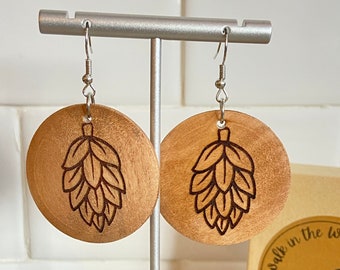 Craft Beer Hop Earrings - Beer Lover Jewelry - Craft Beer Earring - Wooden Earrings