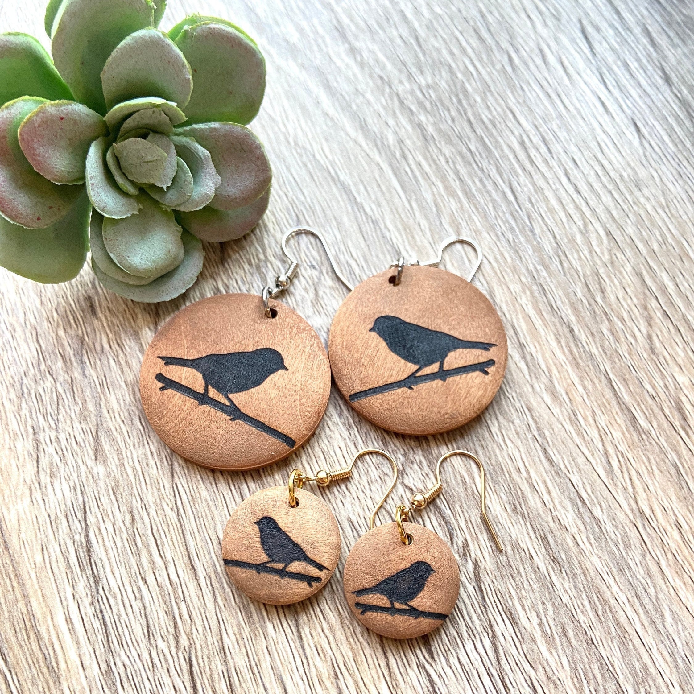 Wooden bird sales earrings