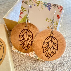 Beer Hop Earrings - Beer Lover - Craft Beer Earrings - Brewery - Wooden Earrings